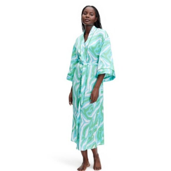 DVF for Target Women's Long Satin Disco Zebra Green Robe - Picture 2 of 5